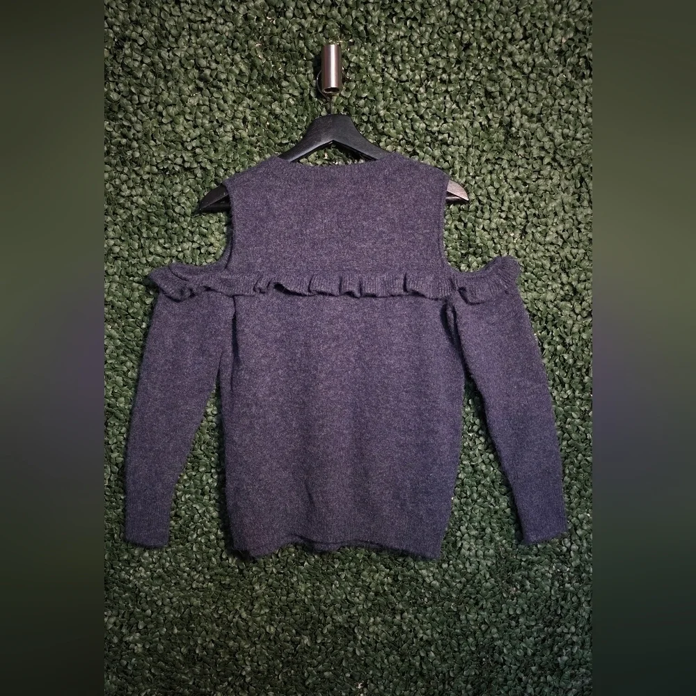 LOFT Off-Shoulder Sweater with Ruffle - Blue